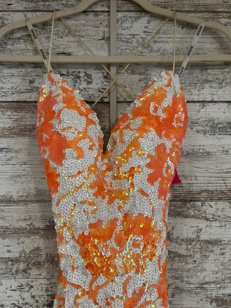 ORANGE/WHITE SEQUIN LONG DRESS