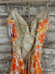 ORANGE/WHITE SEQUIN LONG DRESS