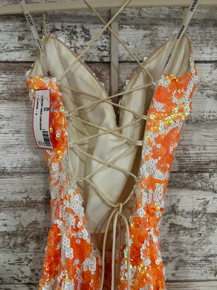 ORANGE/WHITE SEQUIN LONG DRESS