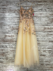 TAN/FLORAL A LINE GOWN