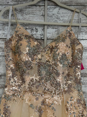 TAN/FLORAL A LINE GOWN