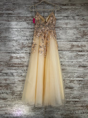 TAN/FLORAL A LINE GOWN