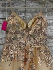 TAN/FLORAL A LINE GOWN