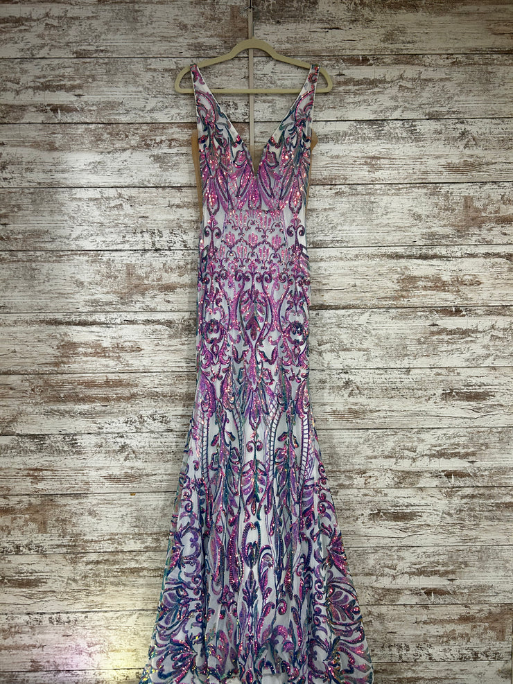 BLUE/WHITE SPARKLY LONG DRESS