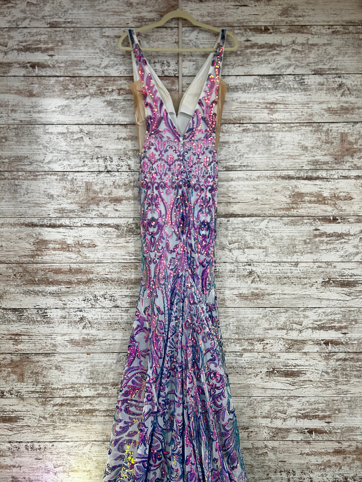 BLUE/WHITE SPARKLY LONG DRESS