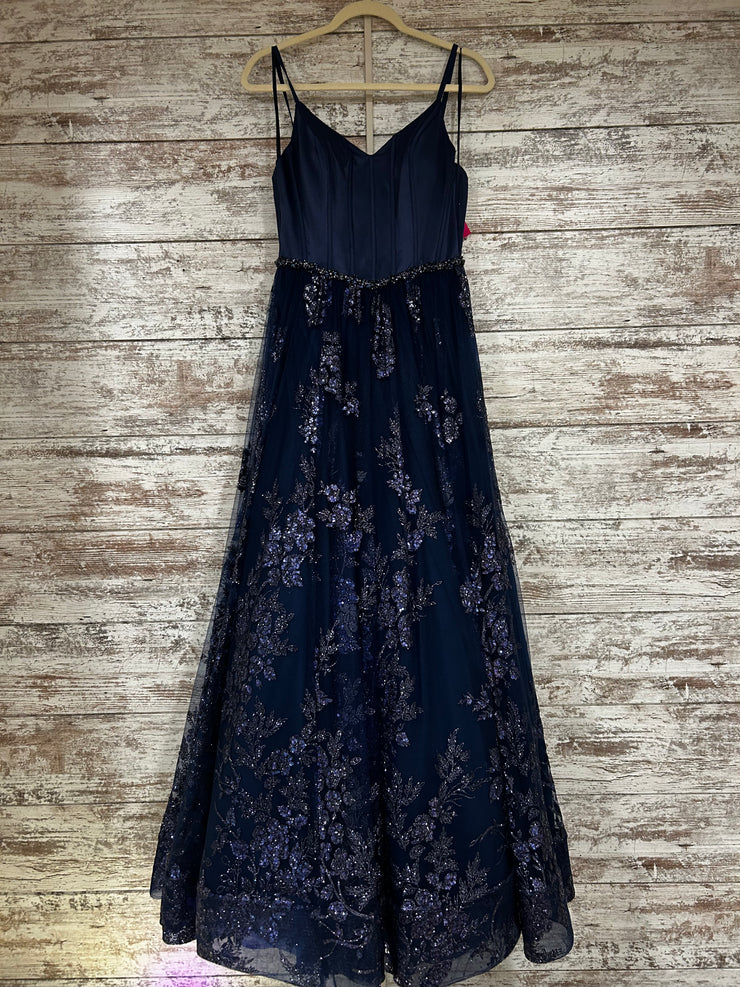 NAVY SPARKLY A LINE GOWN