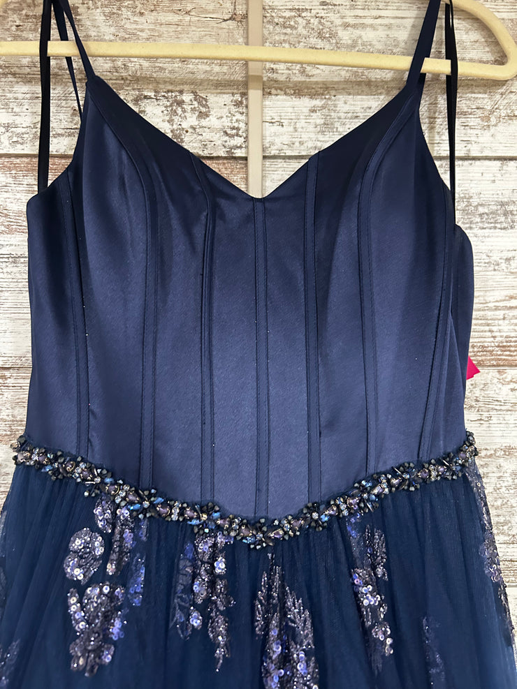 NAVY SPARKLY A LINE GOWN