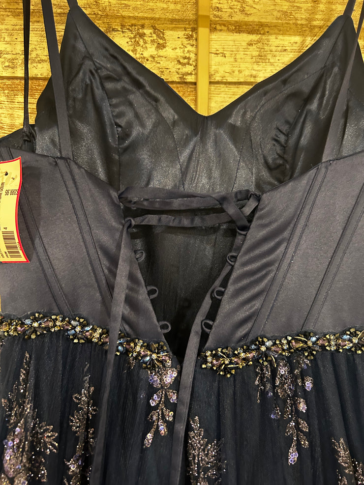 NAVY SPARKLY A LINE GOWN