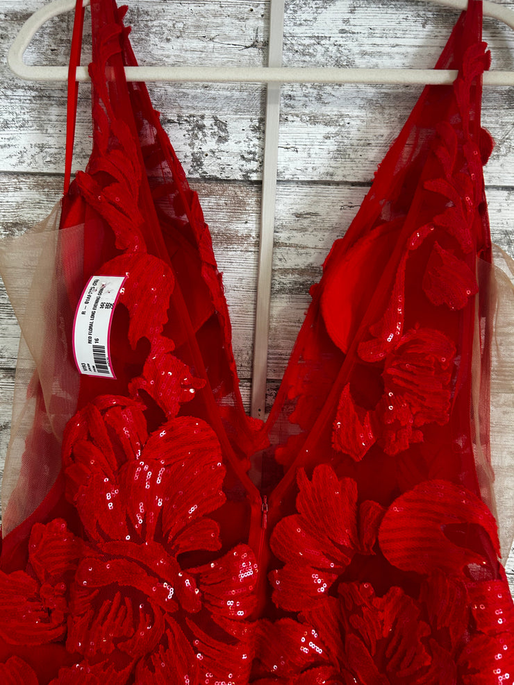 RED FLORAL LONG EVENING GOWN
