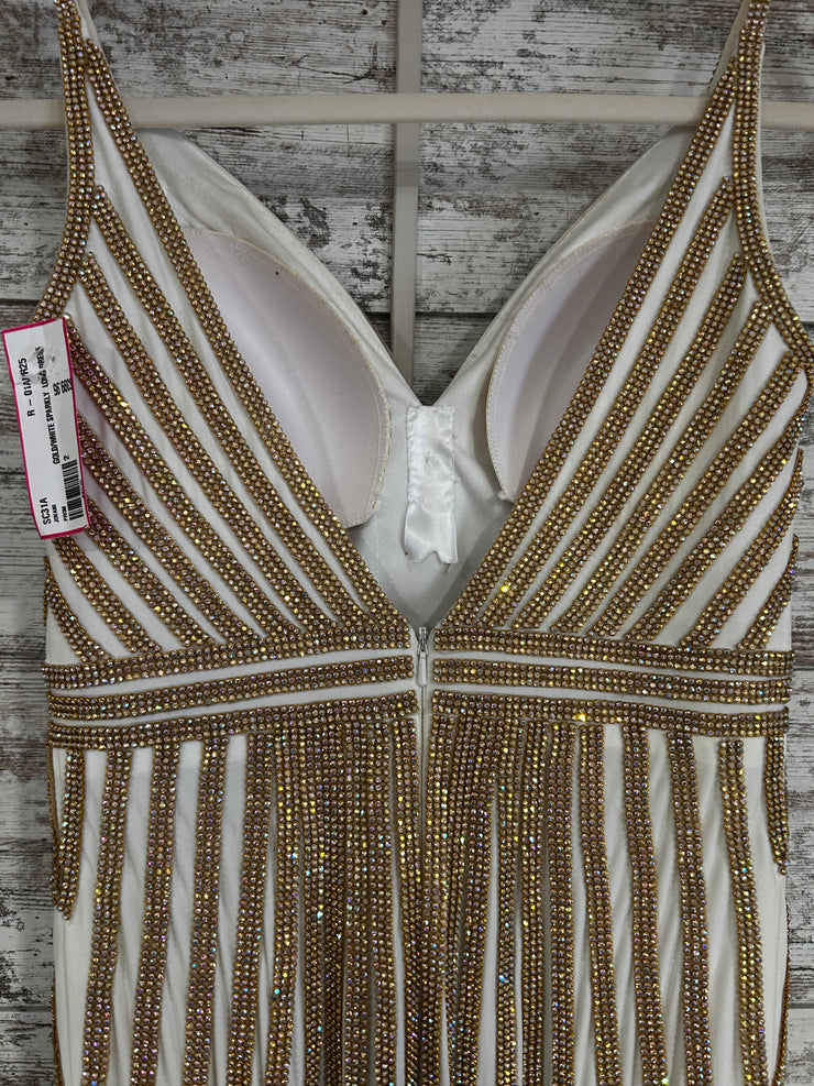 GOLD/WHITE SPARKLY  LONG DRESS
