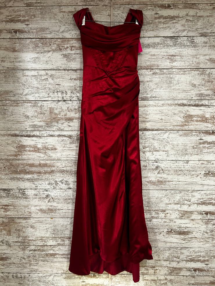 RED SATIN LONG EVENING GOWN