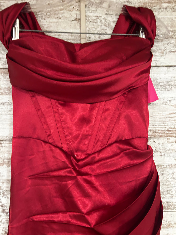 RED SATIN LONG EVENING GOWN