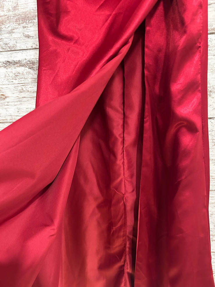 RED SATIN LONG EVENING GOWN