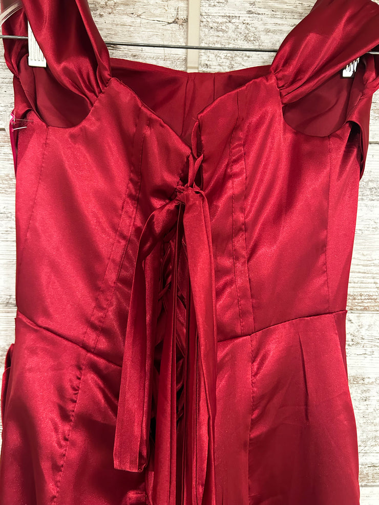 RED SATIN LONG EVENING GOWN