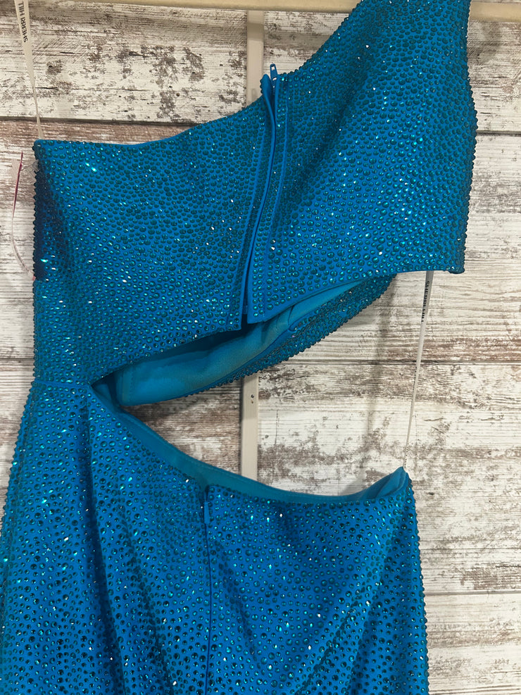 TEAL SPARKLY LONG EVENING GOWN