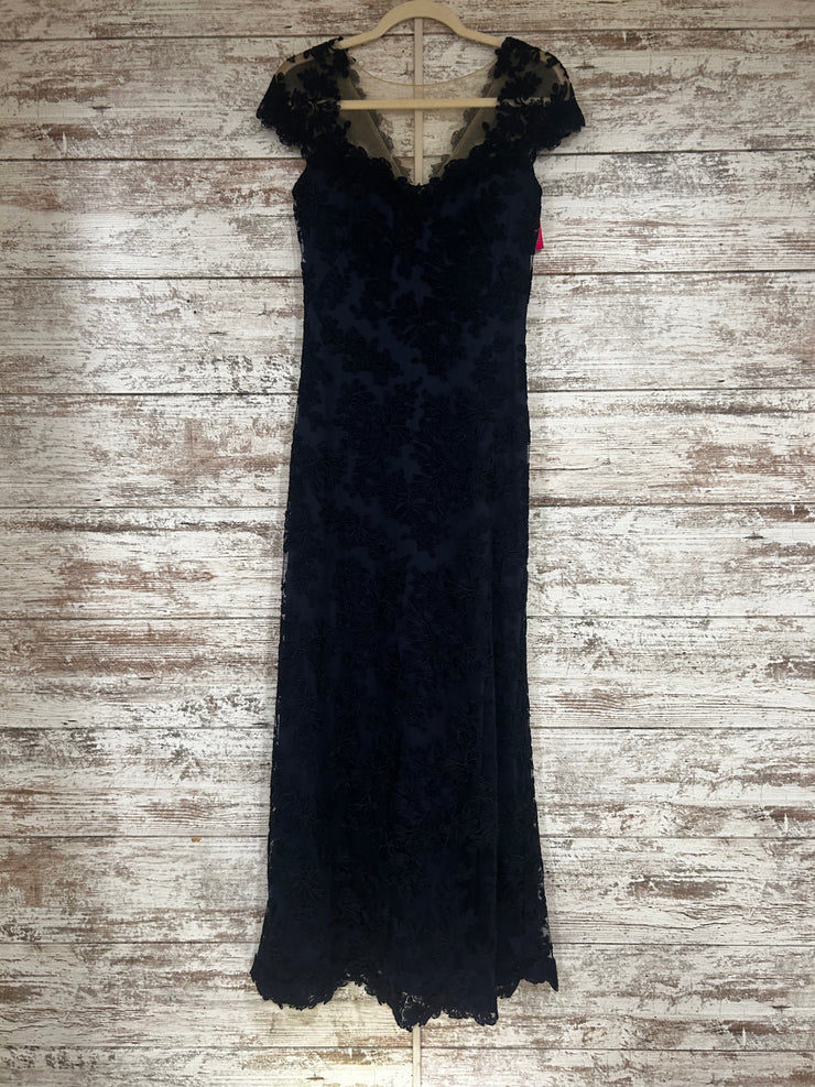 NAVY FLORAL LONG EVENING GOWN