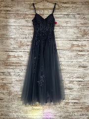 GRAY/BLUE FLORAL A LINE GOWN