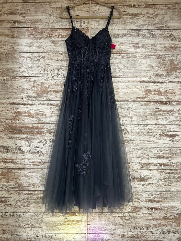 GRAY/BLUE FLORAL A LINE GOWN
