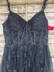 GRAY/BLUE FLORAL A LINE GOWN