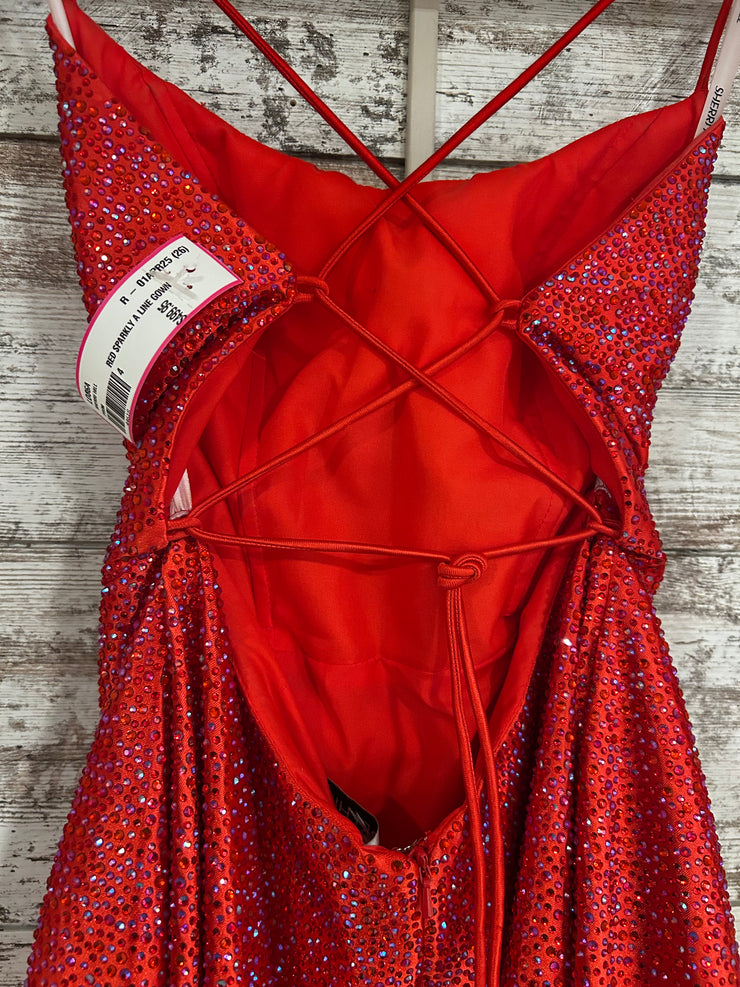 RED SPARKLY A LINE GOWN