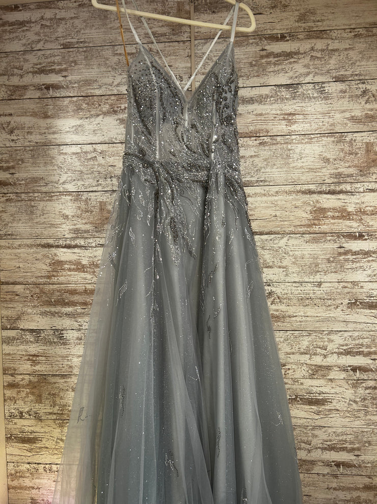 SILVER SPARKLY A LINE GOWN