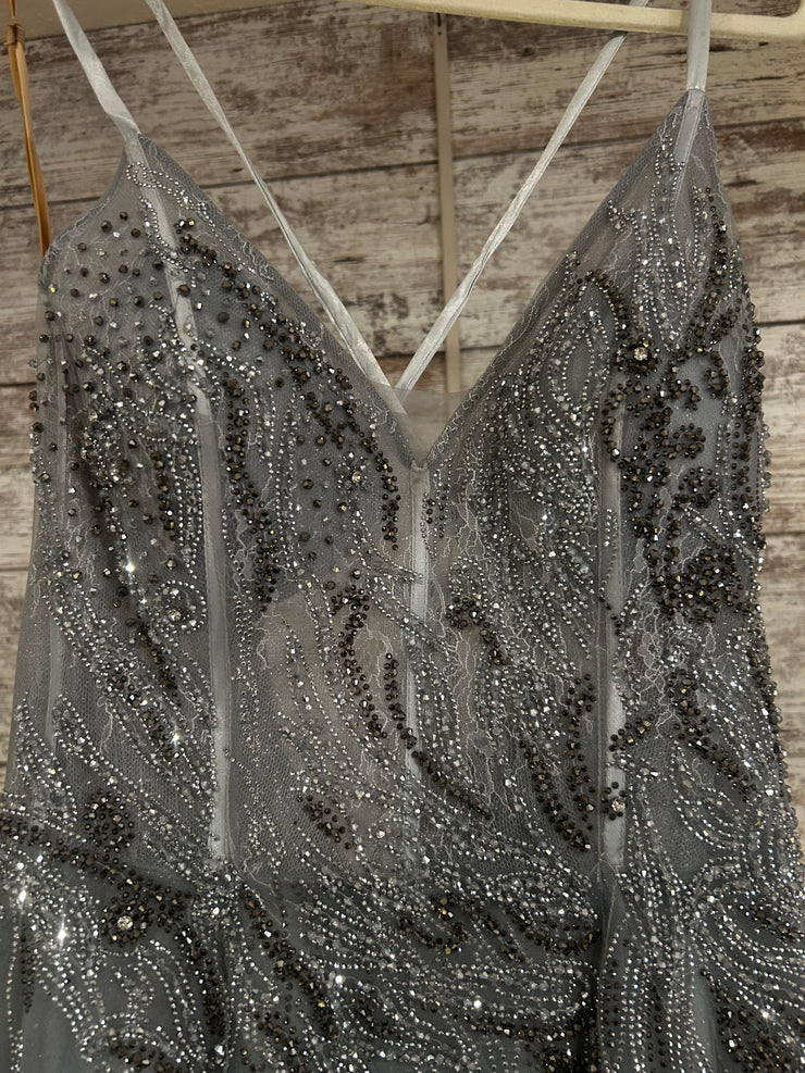 SILVER SPARKLY A LINE GOWN