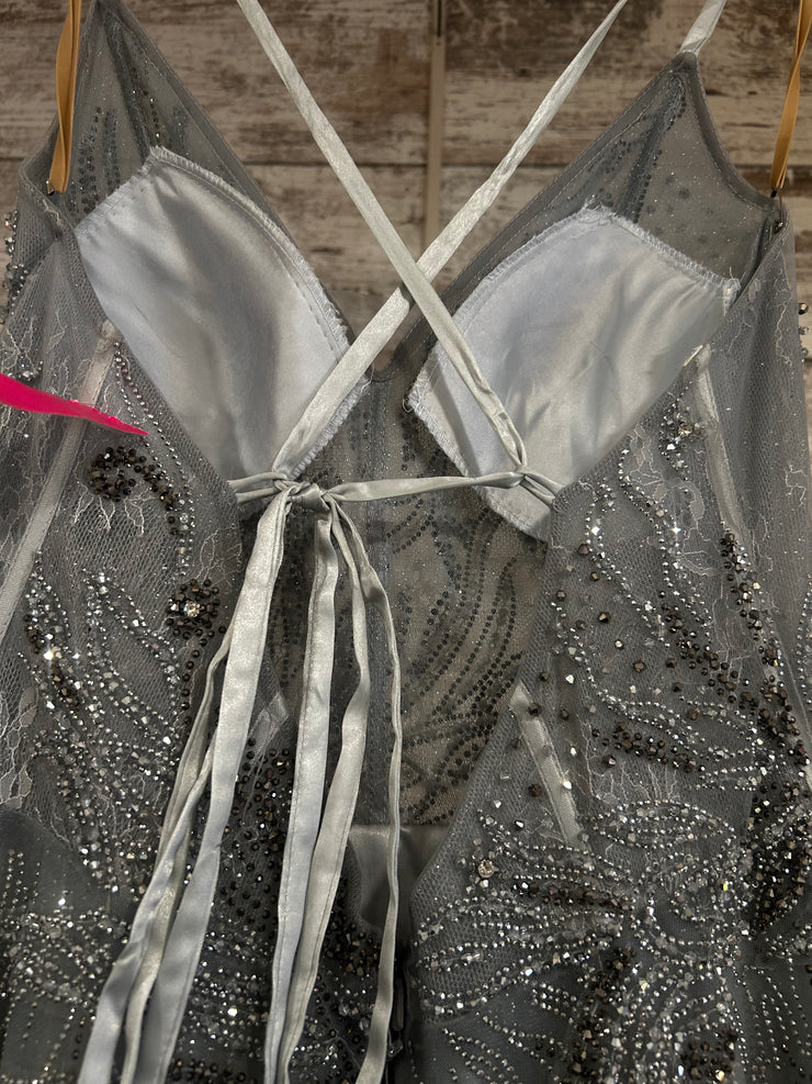 SILVER SPARKLY A LINE GOWN