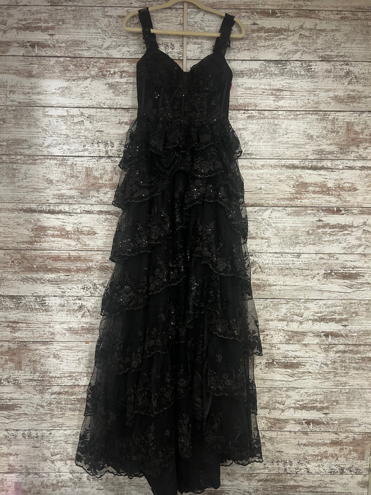 BLACK SPARKLY TIERED A LINE