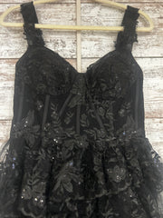 BLACK SPARKLY TIERED A LINE