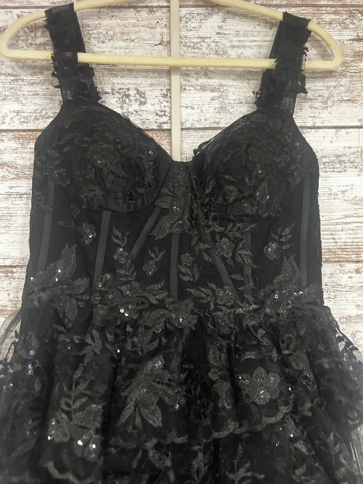 BLACK SPARKLY TIERED A LINE