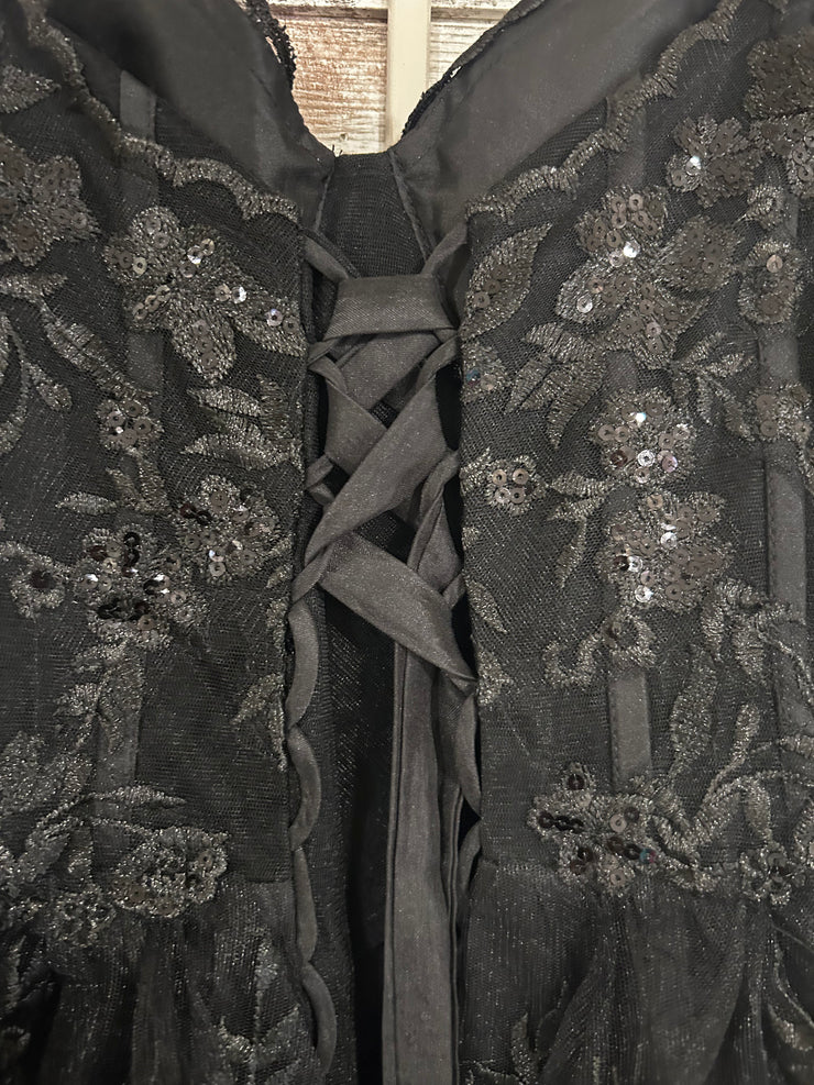 BLACK SPARKLY TIERED A LINE