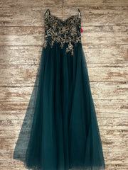 GREEN/GOLD A LINE GOWN