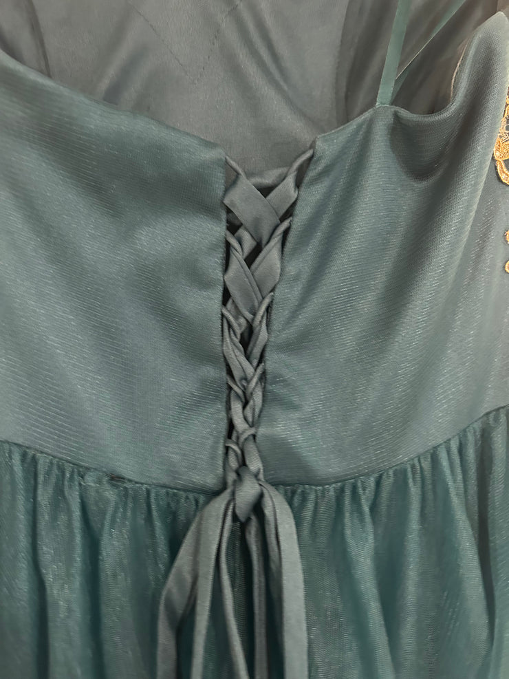 GREEN/GOLD A LINE GOWN