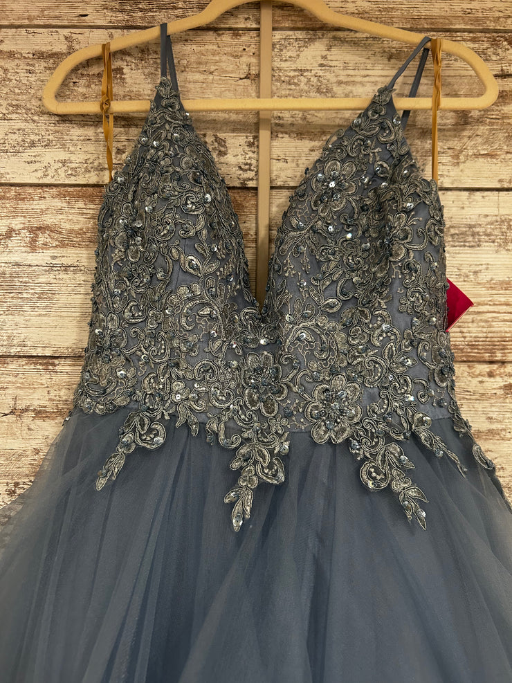 BLUE TIERED A LINE GOWN