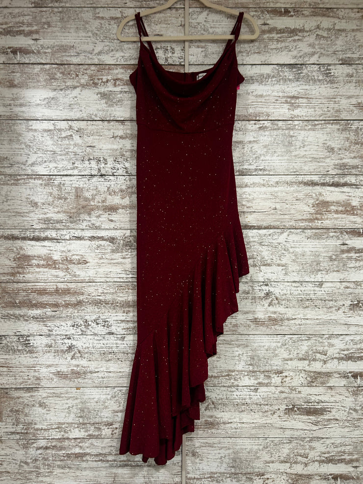 RED SPARKLY RUFFLED LONG DRESS