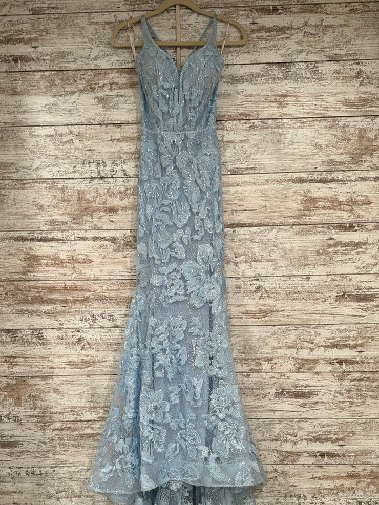 BLUE/FLORAL SPARKLY LONG DRESS