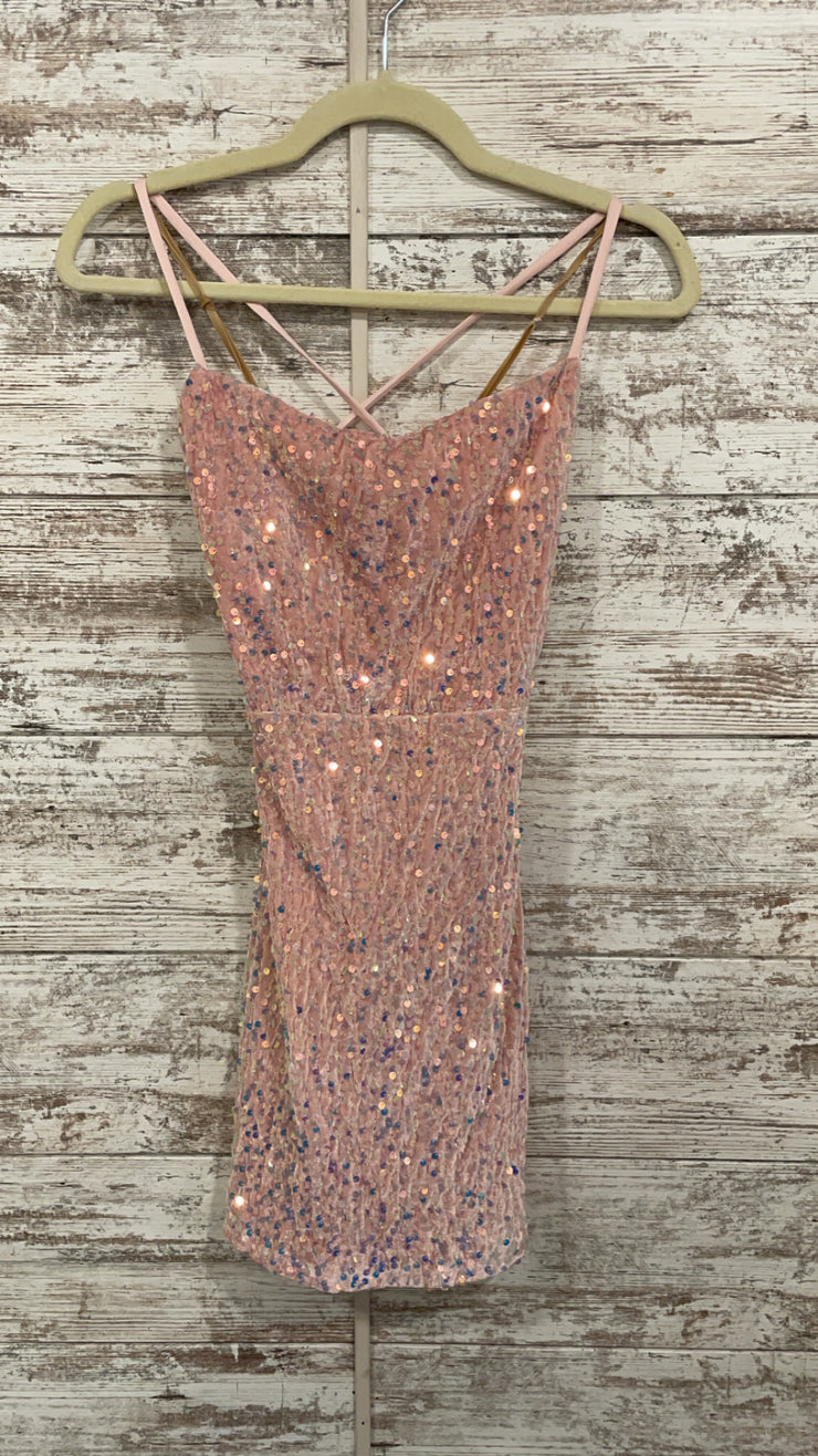 PINK SEQUIN SHORT DRESS (NEW)