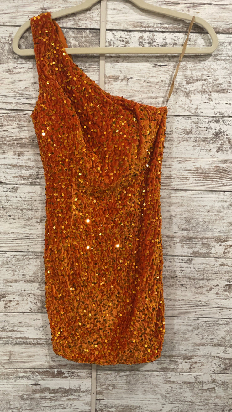 ORANGE SEQUIN SHORT DRESS- NEW