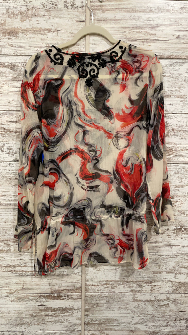 IVORY/BLACK/RED SHEER TOP $89