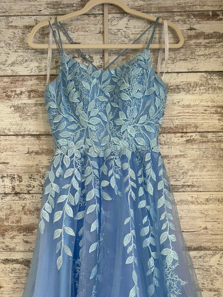 BLUE/FLORAL A LINE GOWN