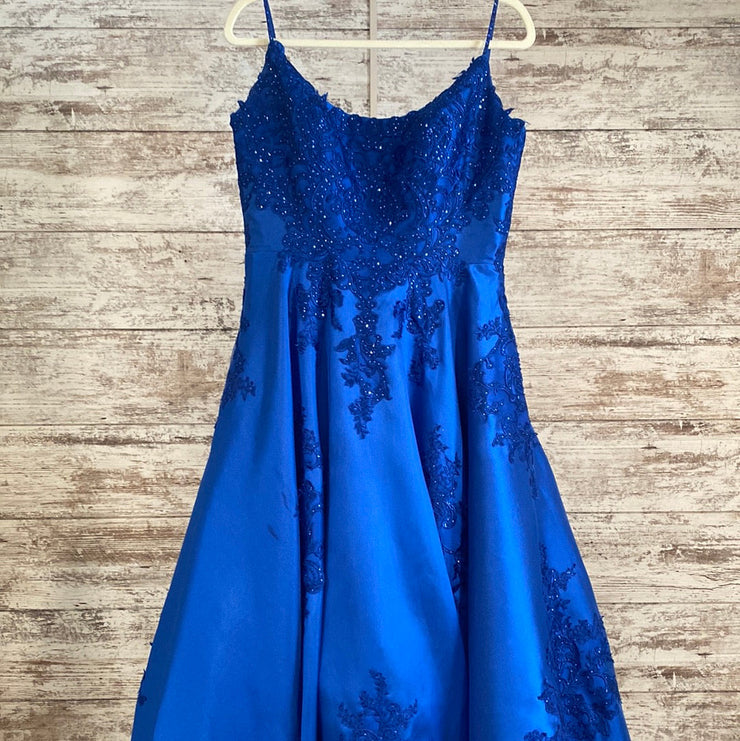 ROYAL BLUE/FLORAL A LINE GOWN