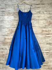 ROYAL BLUE/FLORAL A LINE GOWN