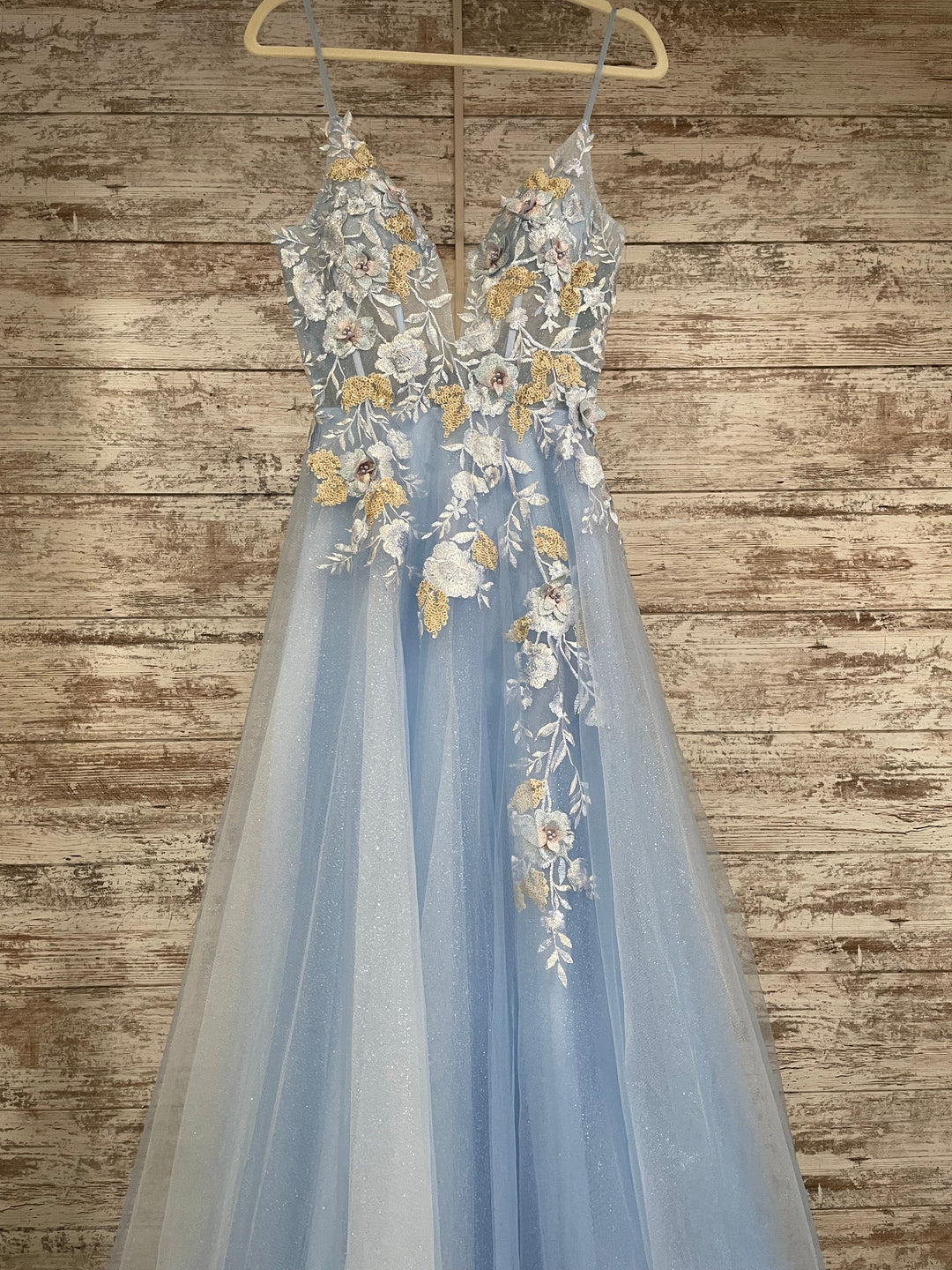BLUE/FLORAL A LINE GOWN – Savvy Seconds Boutique