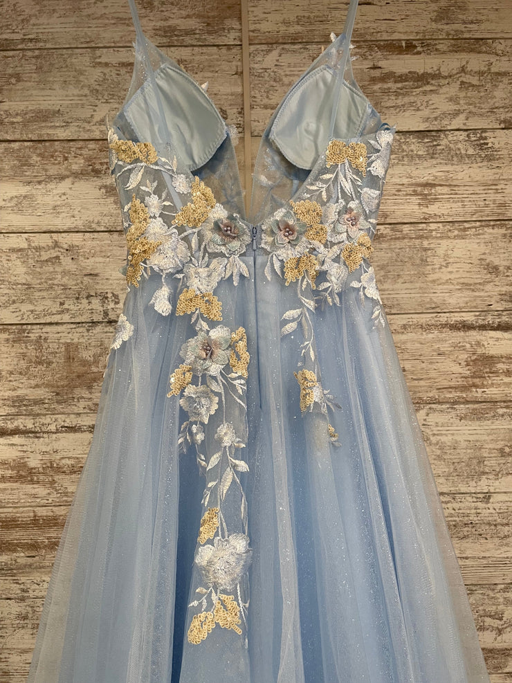 BLUE/FLORAL A LINE GOWN