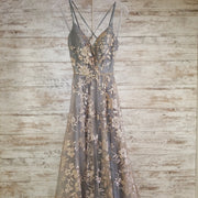 GRAY/GOLD A LINE GOWN