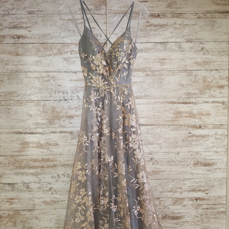 GRAY/GOLD A LINE GOWN