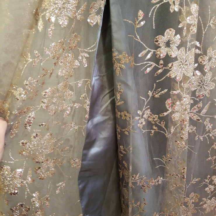 GRAY/GOLD A LINE GOWN