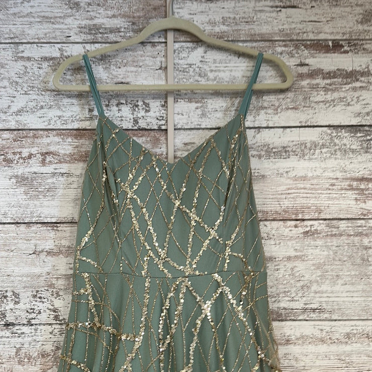 GREEN/GOLD SPARKLY A LINE GOWN