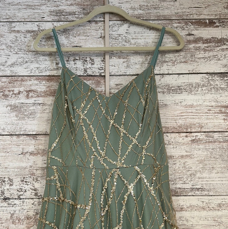 GREEN/GOLD SPARKLY A LINE GOWN