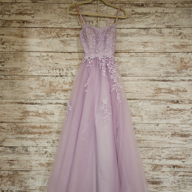 LAVENDER LACE A LINE GOWN